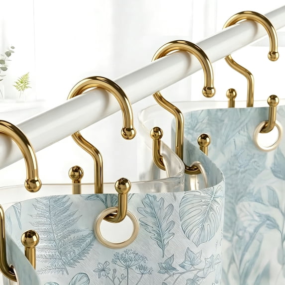 FEOLGEHLY Shower Curtain Hooks, 12 Pcs Shower Curtain Rings, Stainless Steel Black Shower Curtain Hooks, Curtain Rings Rust Proof, Smooth Sliding Anti-Drop Double Shower Rings for Curtain (Gold)