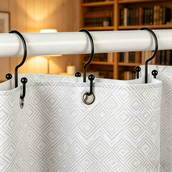 FEOLGEHLY Shower Curtain Hooks, 12 Pcs Shower Curtain Rings, Stainless Steel Black Shower Curtain Hooks, Curtain Rings Rust Proof, Smooth Sliding Anti-Drop Double Shower Rings for Curtain (Black)
