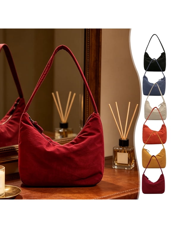 Sling Bag, Soft Nylon Large Capacity Shoulder Bag Solid Color Crossbody Bags for Women, Water Repellent Crescent Bag Multi Way Carry for Daily Commute Shopping Strolling Outdoor