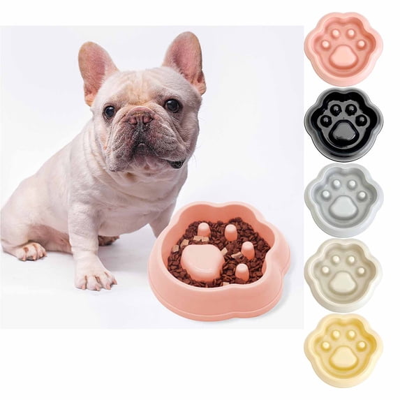 FEOLGEHLY Slow Feed Dog Bowl, Non Skid Paw Print Slow Feeder Bowl Anti-Choking Eating Bowl Universal Food Dish for Small Dogs and Indoor Cats Household Pet Feeding Bowl