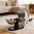 thumbnail image 1 of FEOLGEHLY Slow Feed Raised Dog Food Water Bowl Set with 1 Wooden Bowl Stand and 3 Stainless Steel Bowls, Non Skid Adjustable Tilt Elevated Neck Care Feeder for Small Dogs and Indoor Cats, 1 of 6
