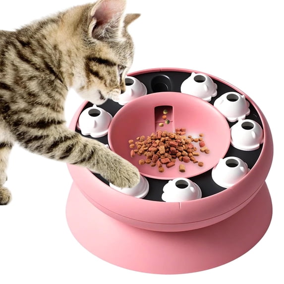 FEOLGEHLY Slow Feeder Cat Bowl, Non Skid Rotating Leakage Food Interactive Puzzle Toy Bowl Anti-Gulping Healthy Eating Dish for Indoor Cats Small Dogs Daily Pet Supplies