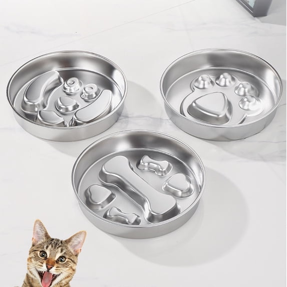 FEOLGEHLY Slow Feeder Dog Bowl, Stainless Steel Dog Slow Feeder Food Bowl, Metal Non-Slip Lick Plate Puppy Cat Food Holder for Small & Medium Sized Breeds, Slows Down Pets Eating