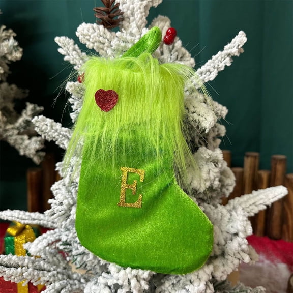 FEOLGEHLY Small Christmas Stockings with Initials, Letter Embroidered Xmas Stockings, 7 inch Monogram Knitted Holiday Stocking, Christmas Party Fireplace Family Hanging Stocking Decorations, E
