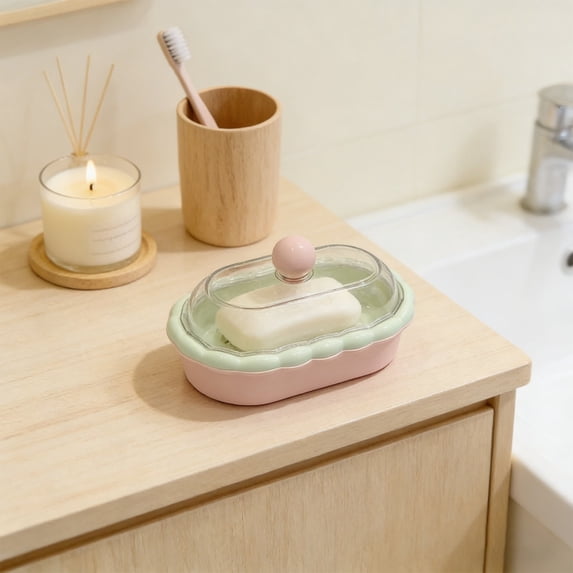 FEOLGEHLY Soap Holder, Soap Tray with Lid and Drain, Soap Dish for Shower Soap Box, Soap Savers for Bar Soap, Easy Cleaning Soap Bar Container for Bathroom Kitchen, Pink