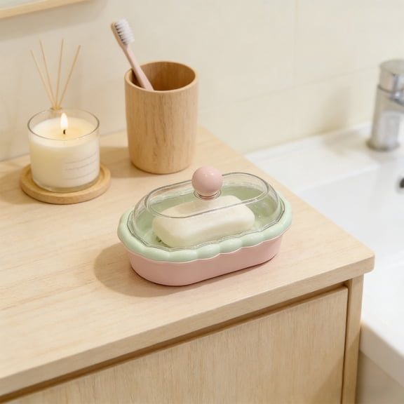 FEOLGEHLY Soap Holder, Soap Tray with Lid and Drain, Soap Dish for Shower Soap Box, Soap Savers for Bar Soap, Easy Cleaning Soap Bar Container for Bathroom Kitchen, Pink