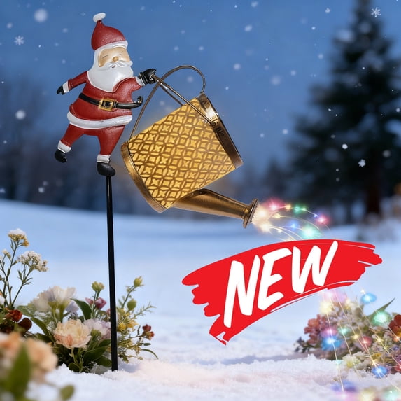 FEOLGEHLY Solar Christmas Lights Outdoor, Christmas Solar Kettle Lights, Santa Garden Lantern Lawn Decorative Lights, Solar LED Night Light for Pathway Yard Patio, Christams Decorations Outdoor, A