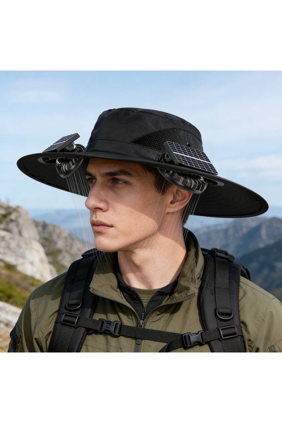 Solar Fan Hat Sun Hats for Women Men, Cooling Fisherman Hat with Solar Power, UV Protection Breathable Mesh Sun Cap Comfortable Sweat-Wicking for Outdoor Summer Activities
