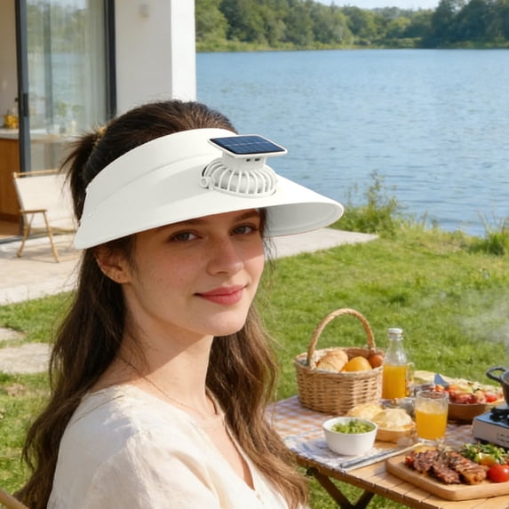 FEOLGEHLY Solar Powered Fan Hat Cooling Baseball Hat for Men Women, with 1 Type-C Charging Cable Three-Speed Adjustable Solar Fan, Lightweight Portable Charging Sun Hats for Outdoor Hiking(White)