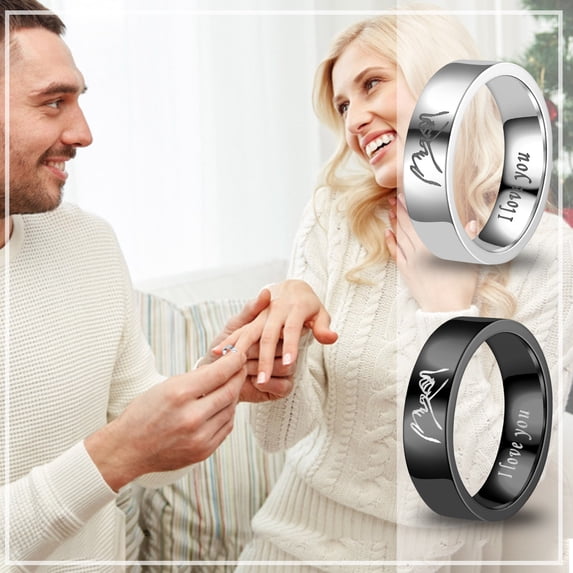 FEOLGEHLY Stainless Steel Rings for Couples Promise Rings for Couples for Him or Her, Anniversary Engagement Wedding Ring Trendy Jewelry Valentines Day Gift for Women or Men(Silver,12)