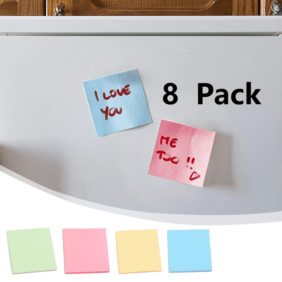 FEOLGEHLY Sticky Notes 3x3, 8 Pads (100 Sheets/Pad) - Semi Transparent Sticky Notes, Pastel Sticky Notes, Self-Stick Note Pads Notes for Office Home, Memo Notes, Journals & Planning (Yellow)