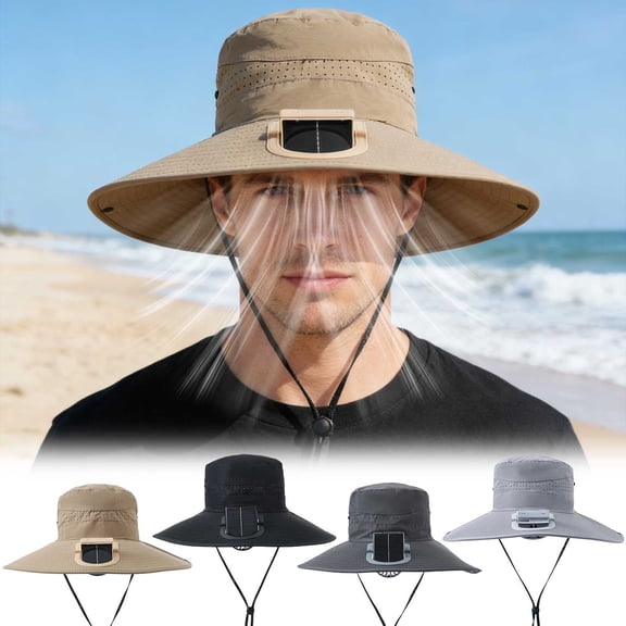 FEOLGEHLY Solar Fan Hat, Solar Powered Fan Hat, Solar Fan Hats For Men, USB Charging and Solar-Powered Fan Hat for Men, for Hiking Fishing Travel (Dark Gray)