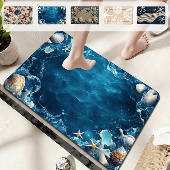 FEOLGEHLY Summer Ocean Collection Floor Mats, Super Absorbent Bath Mats, Non Slip Bathroom Rug, Durable & Stain-Resistant Easy to Clean for Kitchen Bathroom Toilet Bedroom 15.7x23.6 in (A)