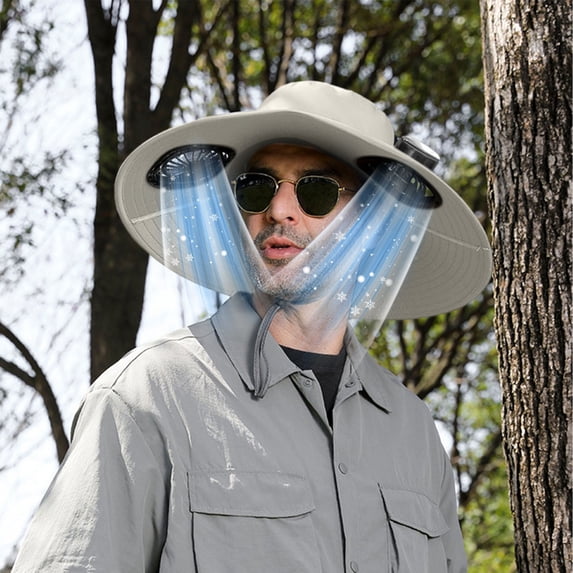 FEOLGEHLY Summer Solar Fan Hat with 2 Small Fans 1 Hook 1 USB Data Cable, Breathable Solar Fisherman Hat, Wide Brim Sun Bucket Hat for Adult, Solar Powered USB Charging Fishing Cap for Outdoor(Gray)