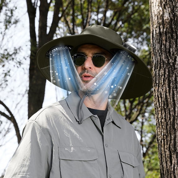 FEOLGEHLY Summer Solar Fan Hat with 2 Small Fans 1 Hook 1 USB Data Cable, Breathable Solar Fisherman Hat, Wide Brim Sun Bucket Hat for Adult, Solar Powered USB Charging Fishing Cap for Outdoor(Green)