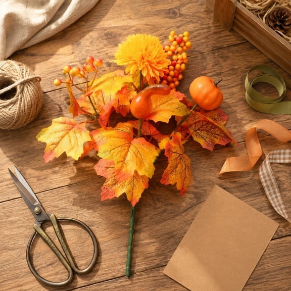 FEOLGEHLY Thanksgiving Fall Table Cornucopia Centerpiece Autumn Table Centerpiece Pumpkin Maple Leaves Harvest Cornucopia Basket Decoration for Halloween Fall Dining Decor(Orange)