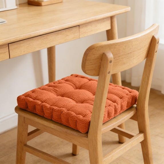 FEOLGEHLY Thick Tufted Corduroy Square Seat Cushion, Soft Washable Anti Deformation Chair Floor Pad for Home Dining Office Gaming Picnic(17.75x17.75x3.94in, Orange)