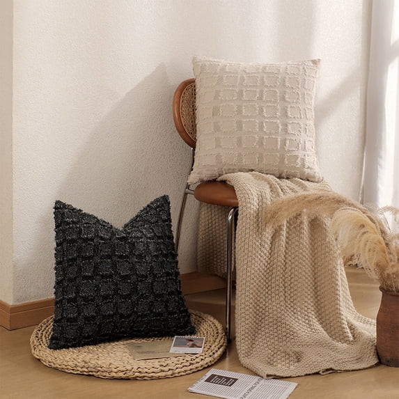 FEOLGEHLY Throw Pillow Covers, Pillow Covers 18x18, Decorative Throw Pillows, Outdoor Pillow Covers with Hidden Zipper, Black Throw Pillows for Couch Chair Bed, Home Decor (A)