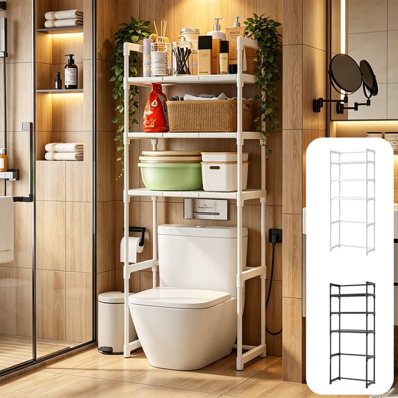 FEOLGEHLY Over Toilet Storage Rack, 56.5-Inch Tall Storage Rack with Multi-Layer Bathroom Shelf, Freestanding Bathroom Organizer for Toiletries, Space-Saving 56 Inch Toilet Storage (White)