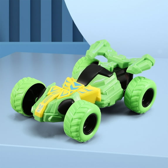 FEOLGEHLY Toy Cars for Toddlers Ages 1-3 2-4 Year Old, Double Sided Inertia Car, Monster Truck 360° Rotating Stunt Push and Go Friction Cars for Kids Boys Girls, Christmas Stocking Stuffers, Green