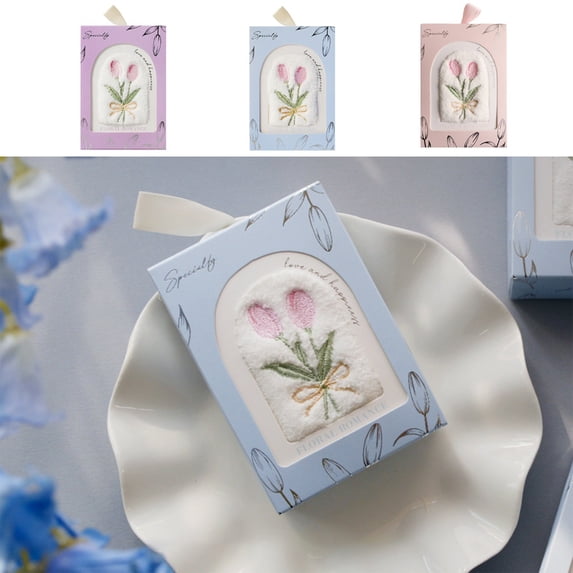 FEOLGEHLY Tulips Hand Towels for Bathroom, Spring Tulips Flower Towels Floral Embroidered Decorative Spring Summer Soft Absorbent Towels for Kitchen Yoga Spa, Purple