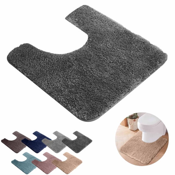 FEOLGEHLY U-Shaped Toilet Bathroom Rug, Toilet Mat Washable Non Slip Bath Bathroom Mat, Soft Plush Microfiber with Highly Absorbent Floor Mat(20"x20", Deep Gray)