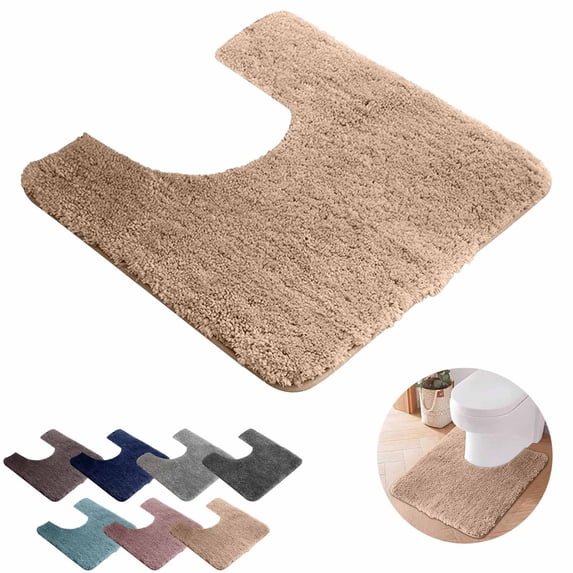 FEOLGEHLY U-Shaped Toilet Bathroom Rug, Toilet Mat Washable Non Slip Bath Bathroom Mat, Soft Plush Microfiber with Highly Absorbent Floor Mat(20"x20", Light Gray)