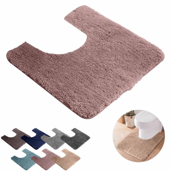 FEOLGEHLY U-Shaped Toilet Bathroom Rug, Toilet Mat Washable Non Slip Bath Bathroom Mat, Soft Plush Microfiber with Highly Absorbent Floor Mat(20"x20", Pink)
