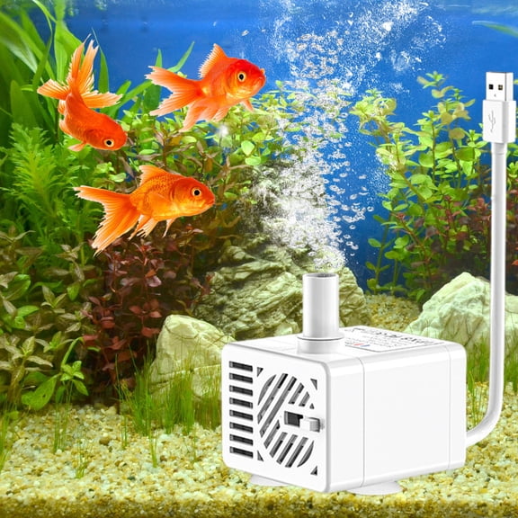FEOLGEHLY USB Aquarium Pump, High Lift Submersible Water Pump for Fish Tank Fountain, with Adjustable Height Tube, Underwater Swimming Pose Figurine for Freshwater Tank Desktop