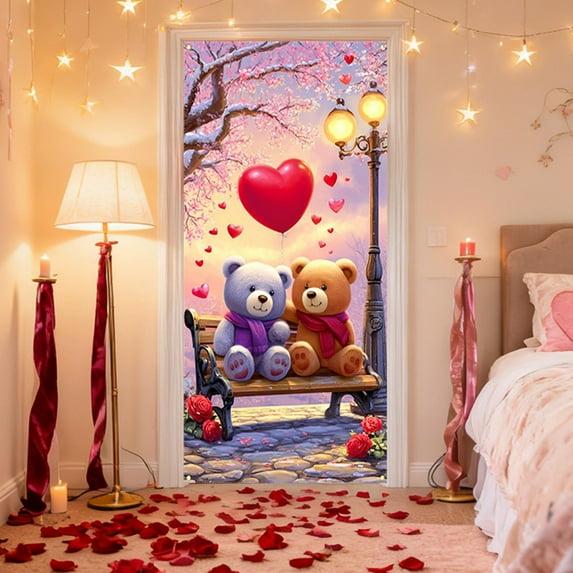 FEOLGEHLY Valentines Day Decorations Outdoor, Heart Prints Pattern Wreath for Front Door Cover, Hanging Banner Large Photography Background for Home Holiday Indoor Party Supplies, 35x72 inch