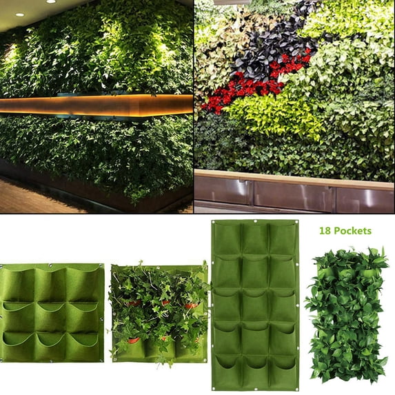 FEOLGEHLY Vertical Garden Wall Hanging Plant Pockets (9) – Modular Living Wall System with Recycled PET Plant Bags, Outdoor Balcony Herb Garden Planter for Strawberries & Flowers (Green)