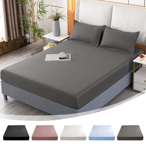FEOLGEHLY Washed Cotton Full Wrap Fitted Sheet, All Season Dust Proof Non Slip Mattress Protector, Elastic Edge Bed Sheet, Microfiber Soft Quick Dry No Shrink Stain Resistant, 78.74x59 in (White)