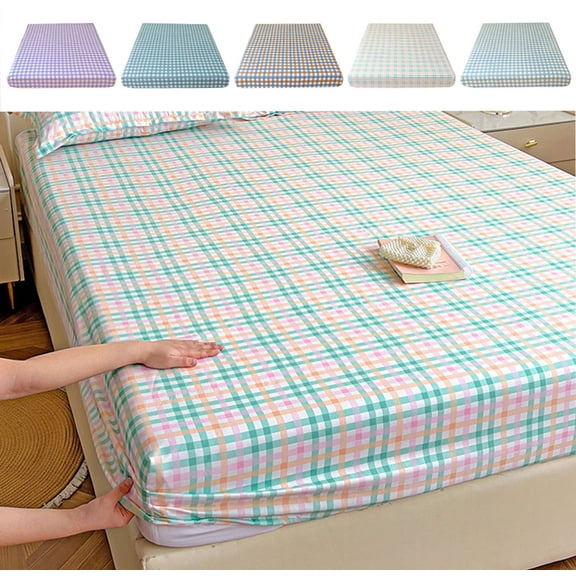 FEOLGEHLY Washed Cotton Twin XL Fitted Sheet, Dust Proof Full Wrap Mattress Protector Cover, Non Slip Elastic Edge Bed Cover Soft Skin Friendly Stain Resistant Wrinkle Resistant, 78.74x70.86 in (E)
