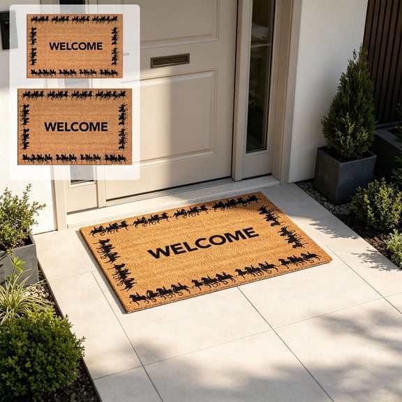 FEOLGEHLY Welcome Matt Outdoor, Coconut Fibre Entrance Mat, Rustic Farmhouse Front Door Decor, Non Slip Durable for Front Porches, Entrances Rooms Patios 15.75 × 23.62 in Brown (A)