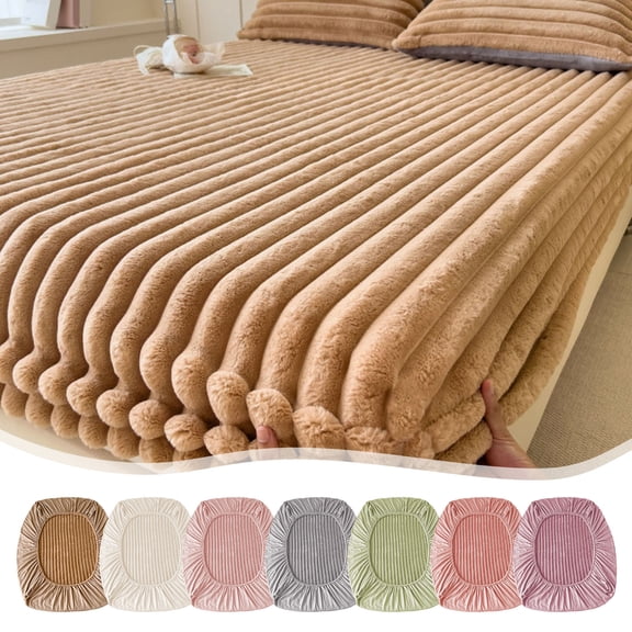 FEOLGEHLY Winter Thickened Quilted Queen Size Fitted Sheet, Faux Wool Soft Mattress Cover, Elastic Edge Deep Pocket Non Slip Bed Sheet, Wrinkle Resistant No Fade Easy Care 78.74x86.61 in (Pink)