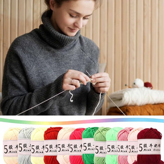 FEOLGEHLY Wool Balls Soft Combed 5 Strands of Milk Cotton Yarn Ball, Acrylic Thread Yarn Skeins Bulk for Crocheting & Chunky Hand Knitting, DIY Crafts for Hat, Scarf, Sweater, Blanket
