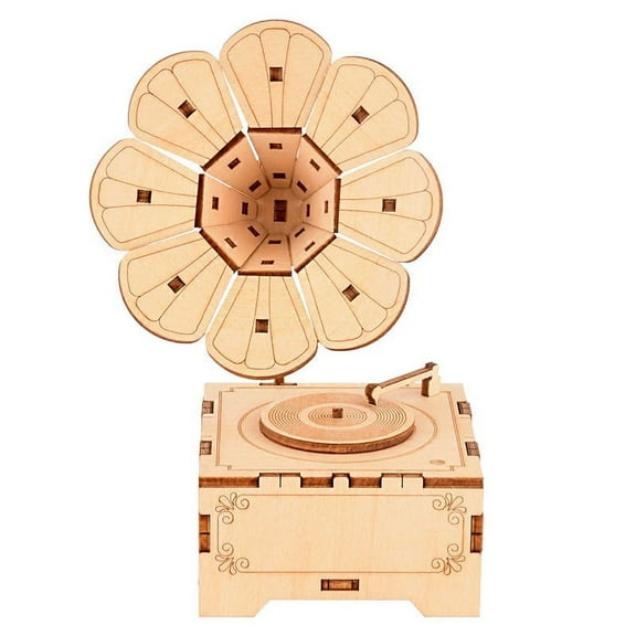 FEOOE Children's Music Toy Wooden Diy Puzzle  Three-dimensional Assembled Phonograph Clockwork  Box  CJ