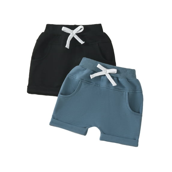 FEORJGP 2PCS Casual Shorts for Baby Boy 0 6M 12M 18M 2T 3T Toddler Boy Solid Color Shorts Elastic Waist Pull On Short Pants Classic Daily Shorts with Pockets for Summer