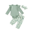 thumbnail image 1 of FEORJGP 3-Piece Toddler Baby Girls Floral Set 0 3M 6M 9M 12M 18M Infant Long Sleeve Jumpsuits Solid Round Neck Bodysuits Ruffled Ribbed Rompers Daisy hion Casual Cute Outfits for Spring Fall, 1 of 7