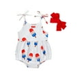 thumbnail image 1 of FEORJGP 4th of July Outfits for Kids Baby Girls 0-24M Toddler One-piece Jumpsuits Ice Cream Print Cami Rompers Tie-Up Spaghetti Strap Bodysuits with Headband Infant Fashion Casual Comfy Summer Clothes, 1 of 8