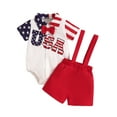 thumbnail image 1 of FEORJGP 4th of July Toddler Baby Boy Gentleman Outfits 3M 6M 12M 18M 24M Infant Short Sleeve Rompers Star Print Lapel Neck Jumpsuits Suspender Shorts rmal Summer Clothes for Independence Day, 1 of 9
