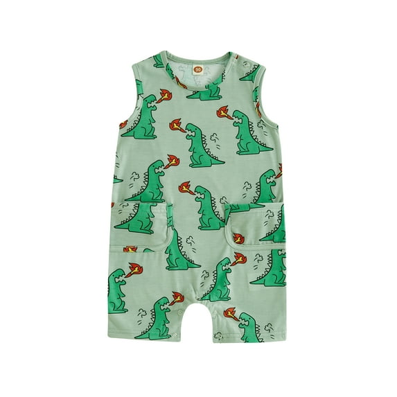 FEORJGP Baby Girl Boy Sleeveless Romper Casual Cactus Print Round Neck Tank Top Jumpsuit with Pockets Toddler Overalls(6M,12M,18M,24M)