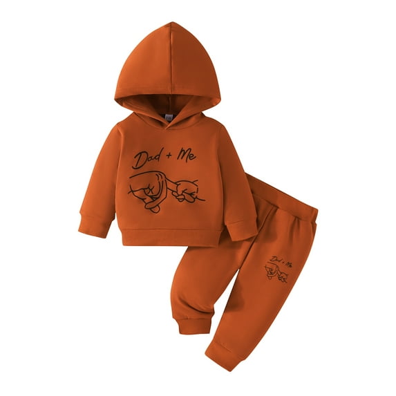 FEORJGP Father's Day Toddler Baby Boys Girls 2Pcs Casual Outfits 3M 6M 9M 12M 18M 24M Infant Long Sleeve Hoodies Letter Hand Print Pullovers Hooded ToCute Comfy Daily Clothes for Spring Fall