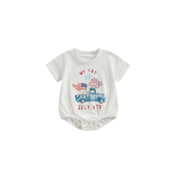 FEORJGP Independence Day Clothes for Baby Boys Girls 0 3M 6M 12M 18M Infant Newborn Short Sleeve Romper Letter Flag Car Firework Print T-shirt Crewnecl Fashion Summer Outfits for 4th of July