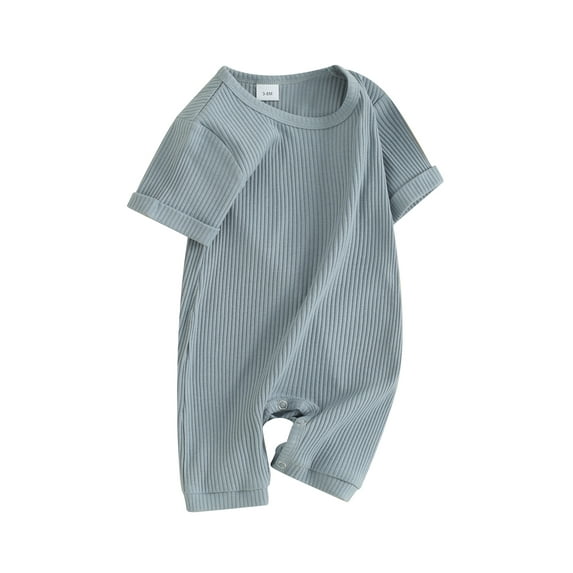 FEORJGP Infant Baby Boy Basic Ribbed Romper Newborn 0-1Y Short Sleeve Jumpsuit Round Neck Solid Color Bodysuit Loose Casual Daily Clothes