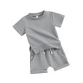 thumbnail image 1 of FEORJGP Infant Baby Boy Summer Set Newborn Short Sleeve T-shirt Side Slit Pullover Crew Neck Shirt Solid Color Tops + Elastic Waist Drawstring Shorts Folded Hem Shorts Toddler Loose Casual Outfits, 1 of 9