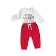 thumbnail image 1 of FEORJGP Infant Baby Boy Valentine's Day Outfit Newborn Long Sleeve Rompers Letter Heart Print Jumpsuit Crew Neck Bodysuit and Elastic Pants Set Kids Boys Loose Casual 2 Piece Clothes Fall Spring, 1 of 9