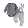 thumbnail image 1 of FEORJGP Infant Baby Boys 2-Piece Casual Set 0 3M 6M 12M 18M Toddler Long Sleeve Bodysuits Button Waffle Jumpsuits Round Neck Rompers Long Overall Pants Kids Little Boy Fashion Cute Comfy Daily Outfits, 1 of 9