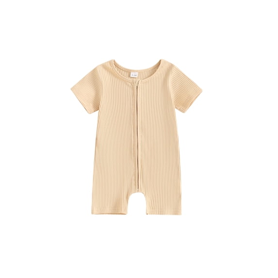 FEORJGP Infant Baby Boys Girls One-piece Jumpsuits 0 3M 6M 12M Toddler Short Sleeve Rompers Round Neck Bodysuits Full Zip Ribbed Playsuits Kids Newborn Casual Simply Comfy Summer Clothes for Daily