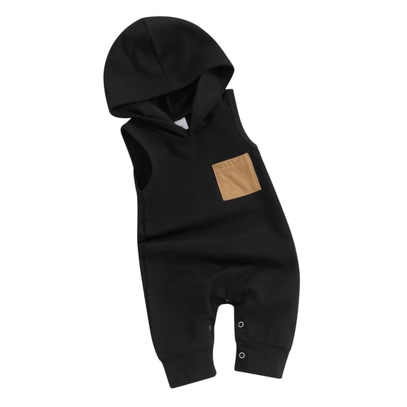 FEORJGP Infant Baby Boys Summer Romper 3M 6M 12M 18M Newborn Sleeveless Hooded Jumpsuit Casual Contrast Color Sweatshirt Bodysuit with Pocket for Toddler Cute Casual Daily Clothes